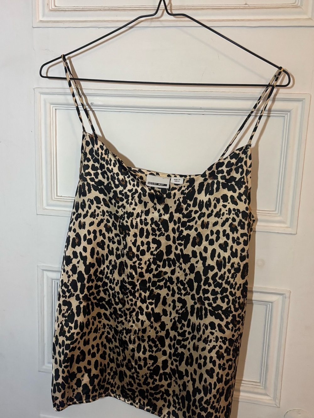 Noisy May Leopard Print Satin Cami in Beige and Black